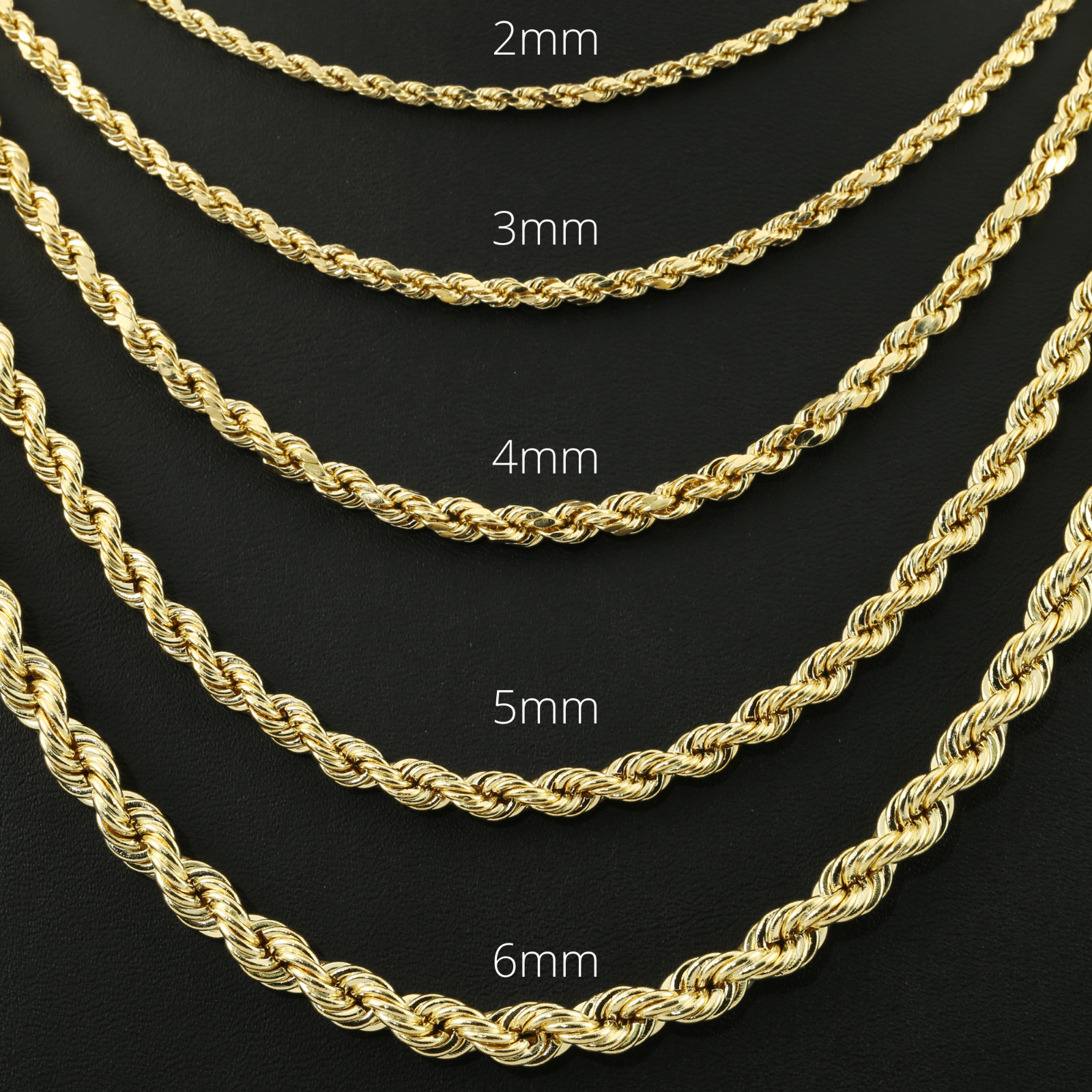 14K Real Solid Yellow Gold 2mm-6mm Rope Chain Italian Pendant Necklace 16″-26″