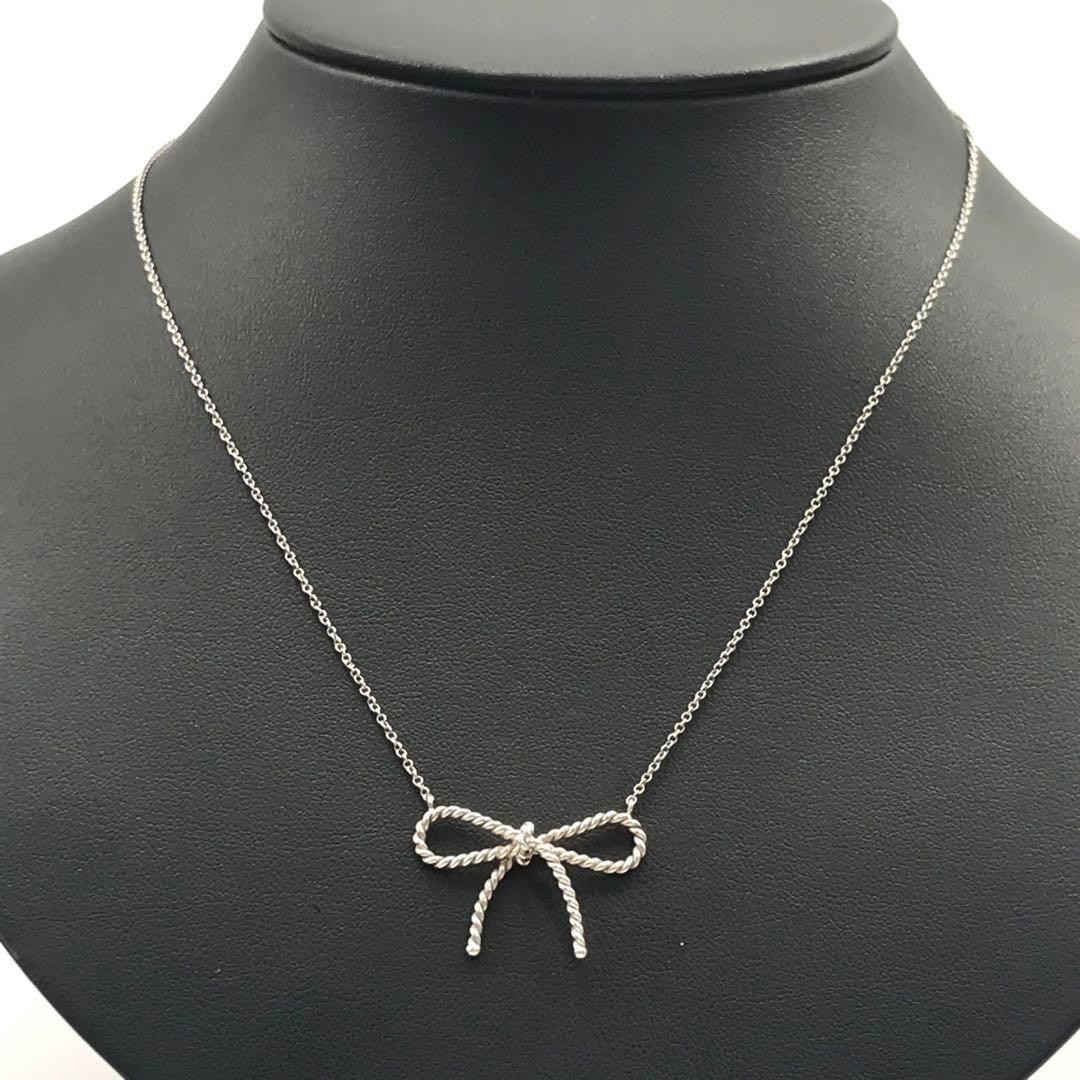 Tiffany & Co. Bow Ribbon Necklace Silver 925 Unisex Pre-Owned Rare