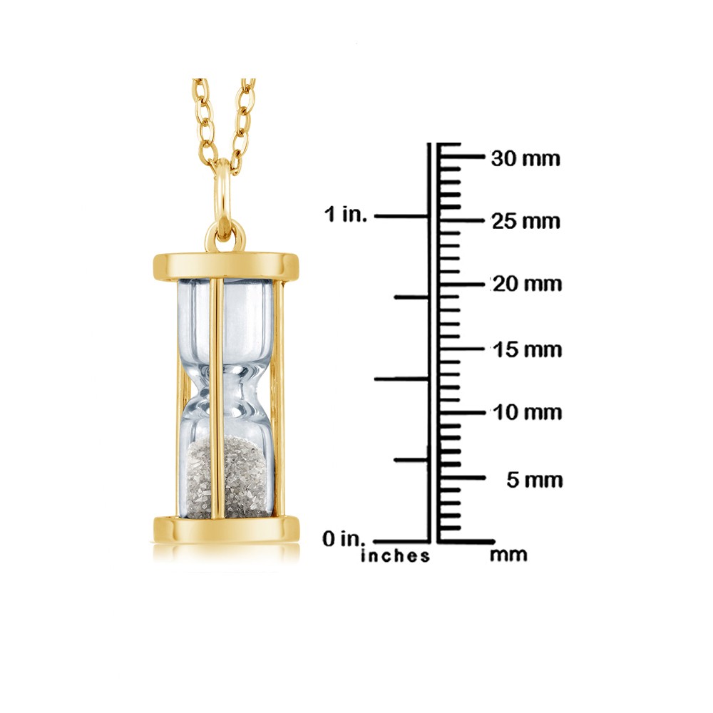 18K Yellow Gold Plated Silver Genuine Diamond Dust Hourglass Pendant Necklace