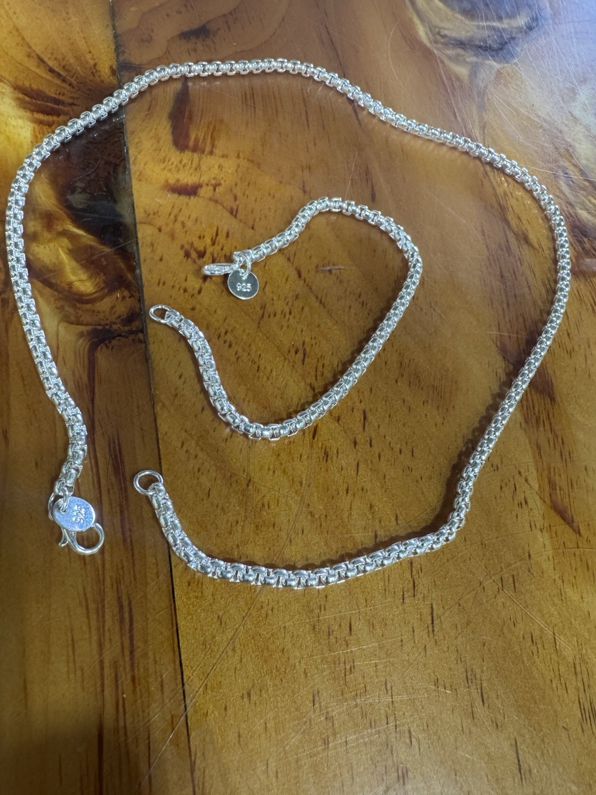 20in 925 Sterling Silver Box Chain Necklace,8in box chain bracelet combo