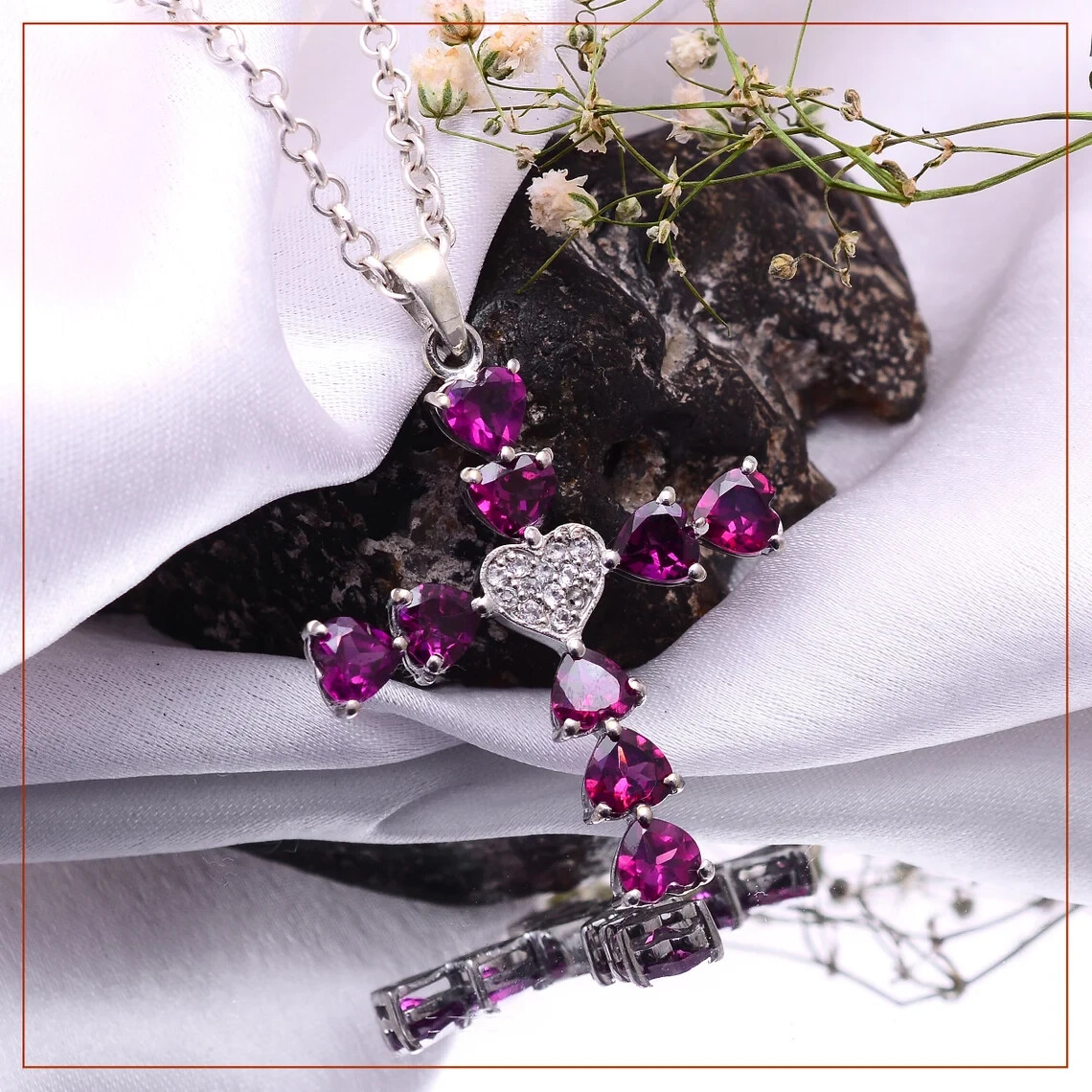Rhodolite Garnet Gemstone Cross Pendant 925 Silver Dainty Pendant Gift For Him