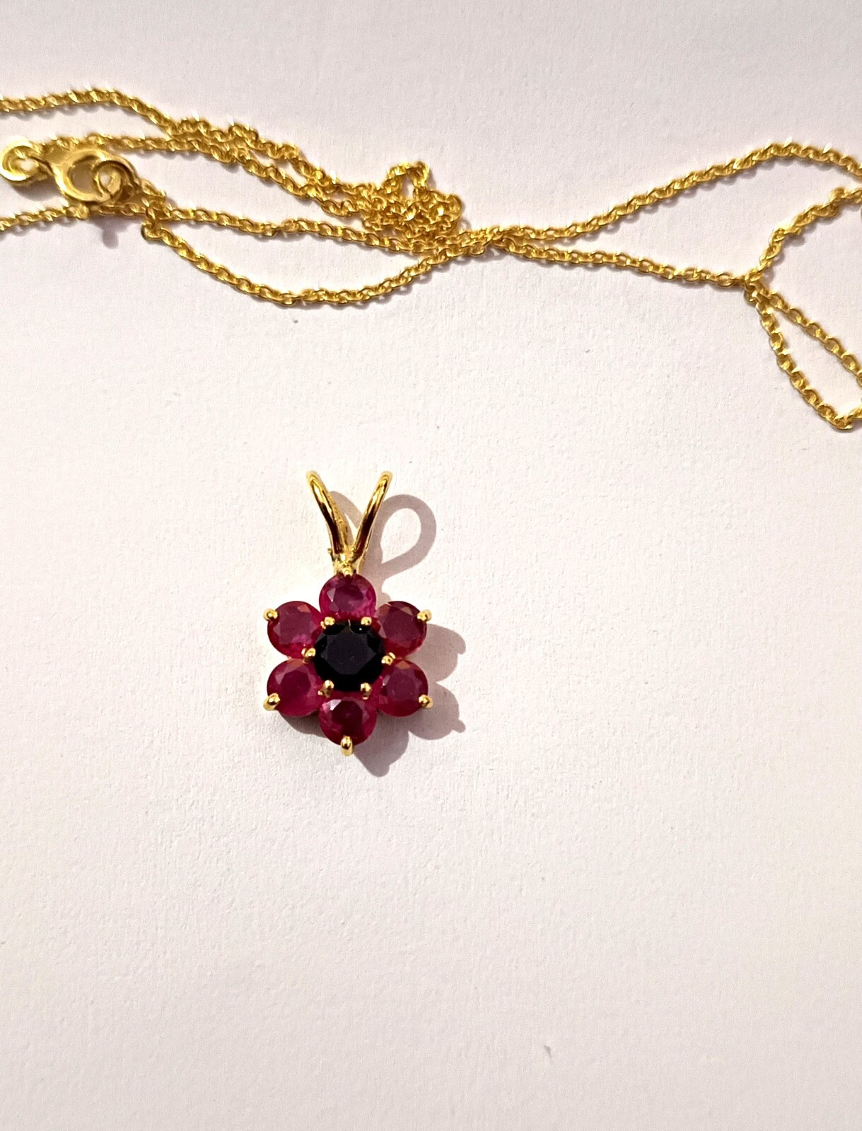 Natural Ruby &Sapphire Pendant Necklace 14K Solid Gold Plating Gemstone Necklace