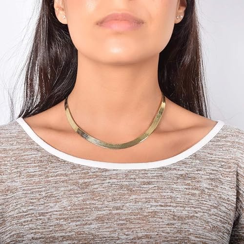 4.5mm Reversible Herringbone Chain Necklace 14K Gold Plated 925 Sterling Silver