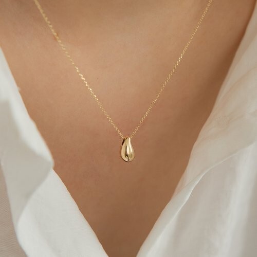 Italian Made 925 Sterling Silver Gold Teardrop Pendant Necklace Chain 18 Inch