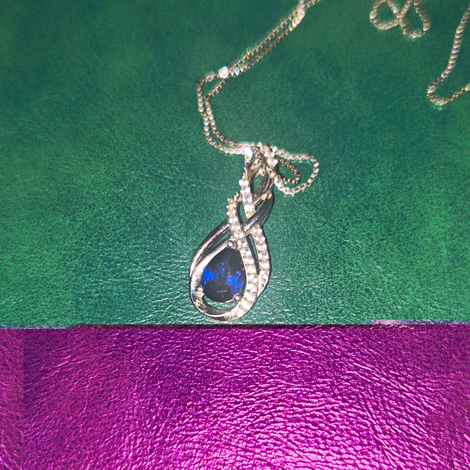 925 Sterling Silver Blue Pear Spinel Teardrop Charm Pendant Necklace Signed