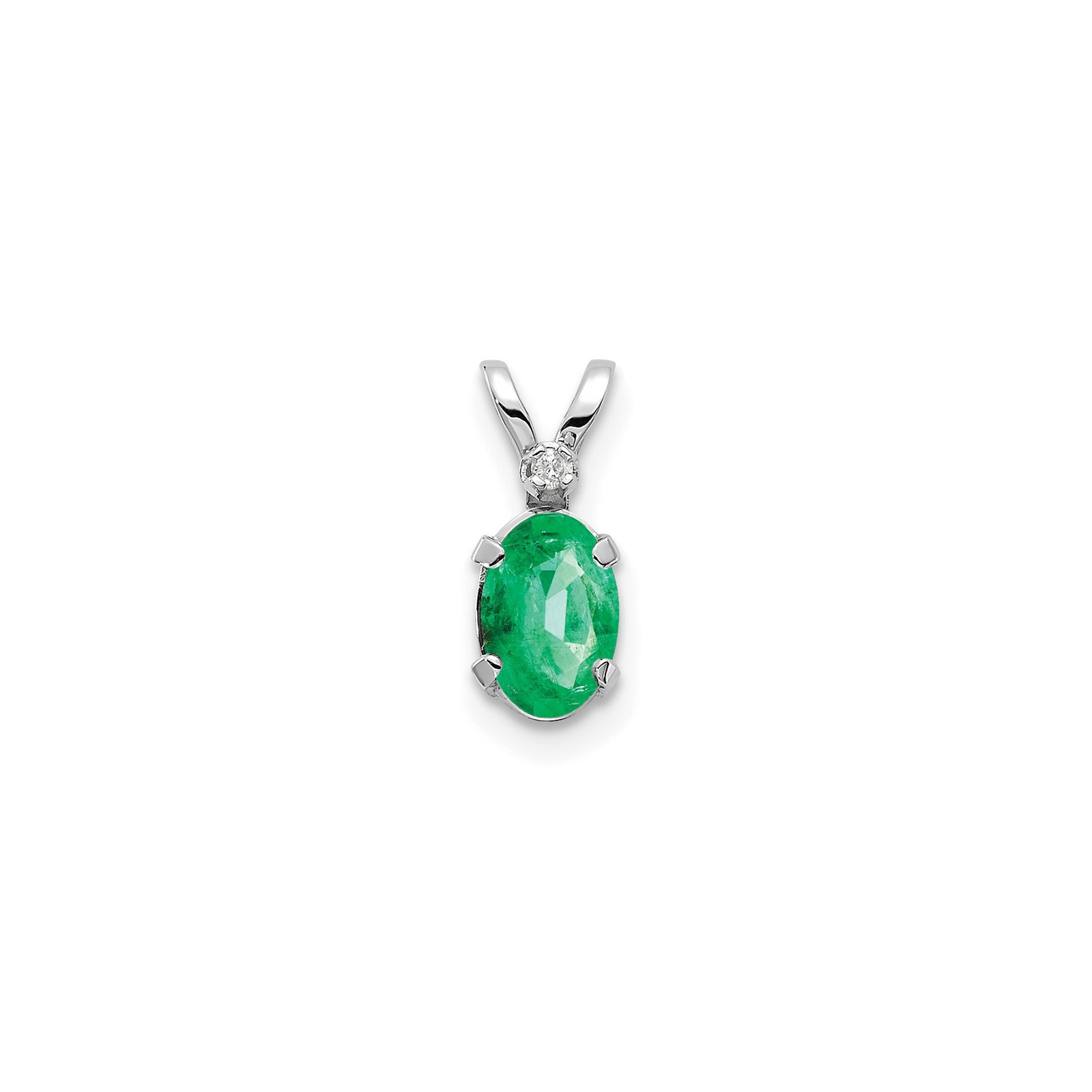 14k White Gold Oval Emerald Diamond Accent Pendant Necklace for Women May Births