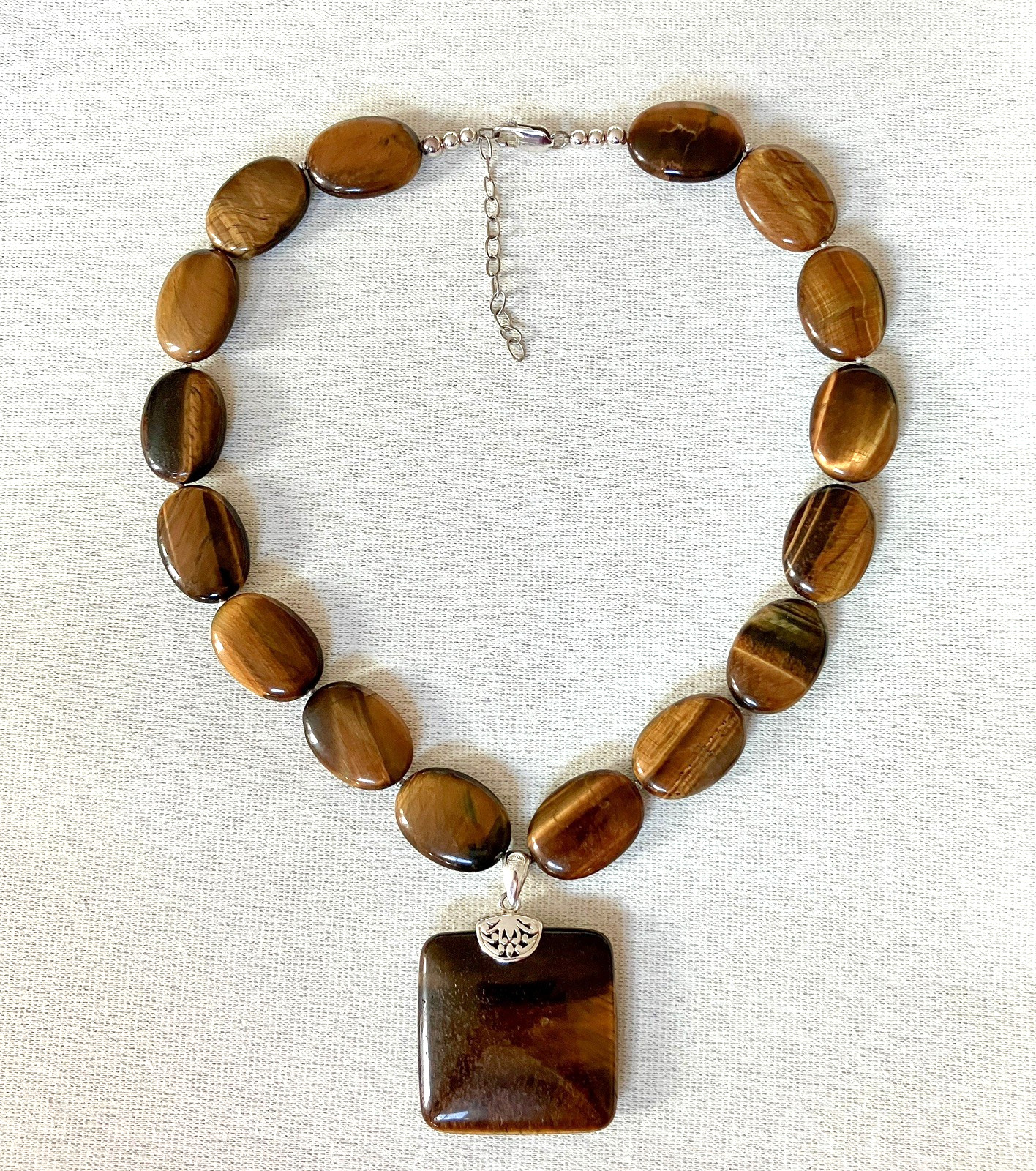 Vintage Aluma Tiger’s Eye Statement Necklace 925 Sterling Silver Signed AIL