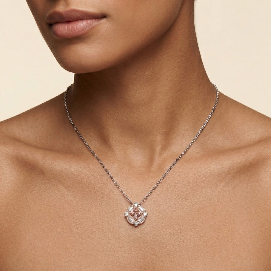 1.84Ct Fancy Light Pink Cushion Moissanite Pendant 925 Sterling Silver Necklace