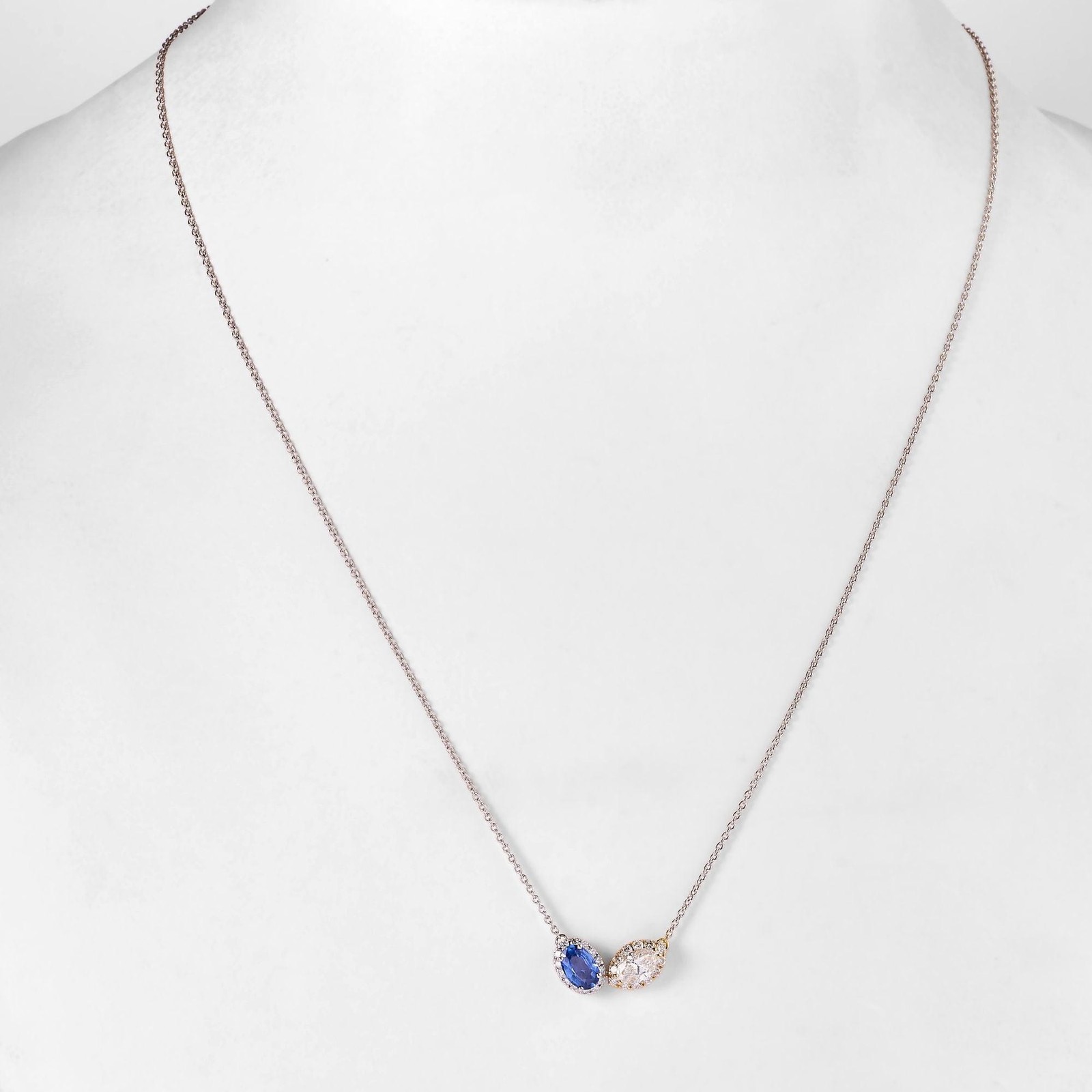0.49 ct Natural Sapphire Two Stone Halo Necklace 14K Gold 14k Gold Oval