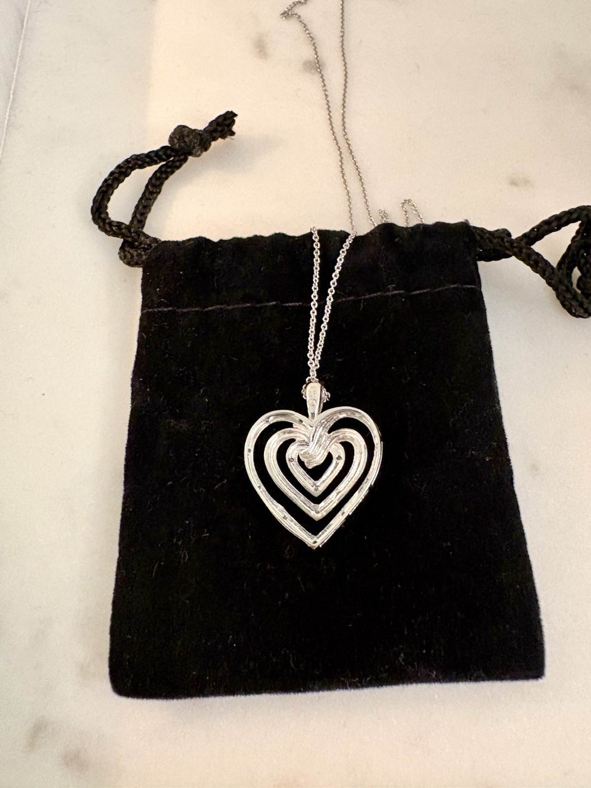 Triple Heart Diamond Pendant 18″ Sterling Silver Necklace (1/10 ctw) NWT. Macy’s