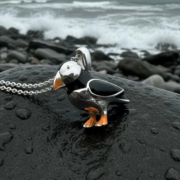 Enamel Puffin Necklace in Sterling Silver 925 Ladies Bird Pendant W/CHAIN
