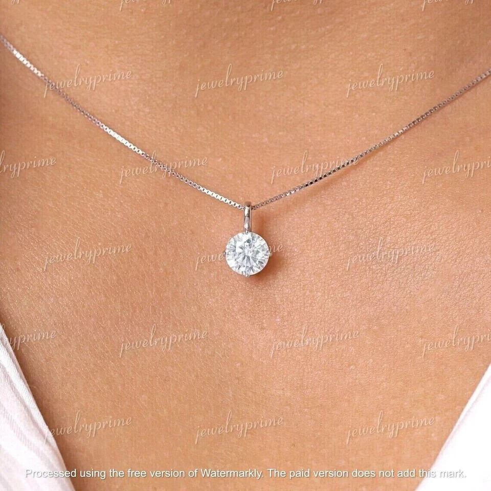 2.50 Ct Round Cut Lab Created Diamond Solitaire Pendant 14K White Gold Plated