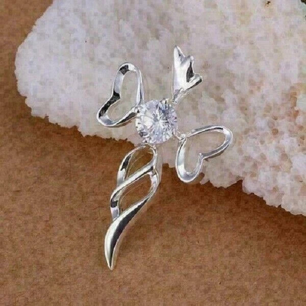2Ct Round Cut VVS1/D Diamond Cross Pendant 14K White Gold Finish 18″ Free Chain