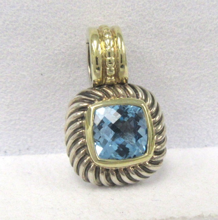 Vintage David Yurman Albion Blue Topaz Sterling Silver 14k Gold Enhancer Pendant