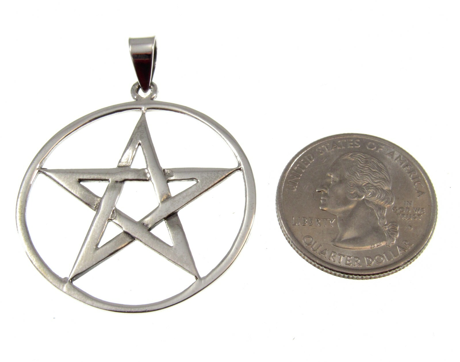 Large 925 Sterling Silver Round Pentacle Pentagram Pendant Talisman Wicca