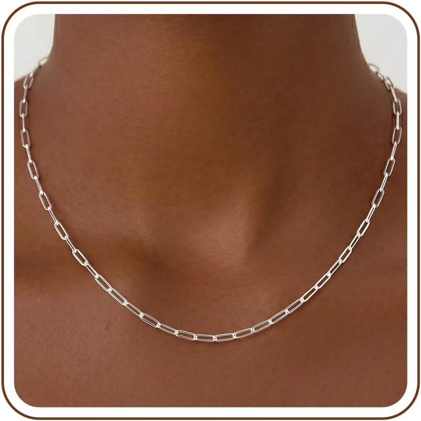 S925 Sterling Silver Paperclip Chain Necklace for Women – 3Mm Sterling Silver Pa