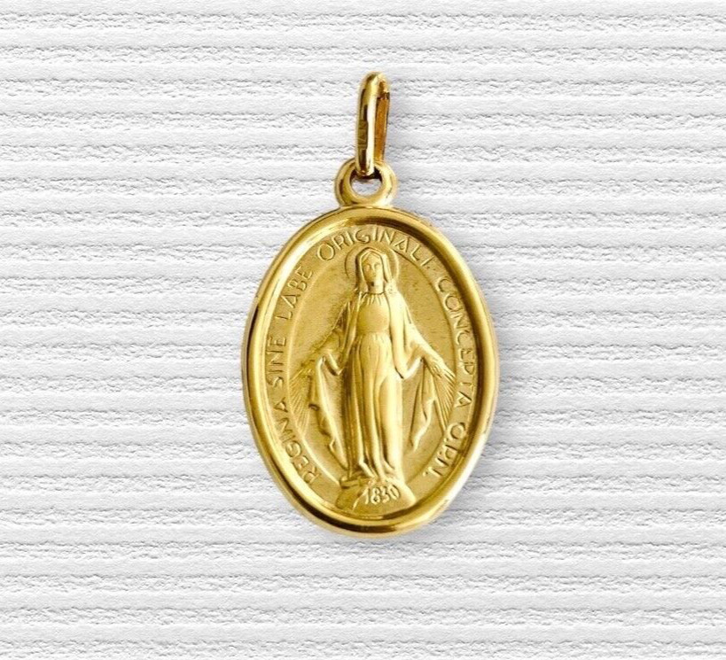 14K Gold 1.1 inches Virgin Miraculous Medal, 14k Real Gold Virgin Mary- PT2072
