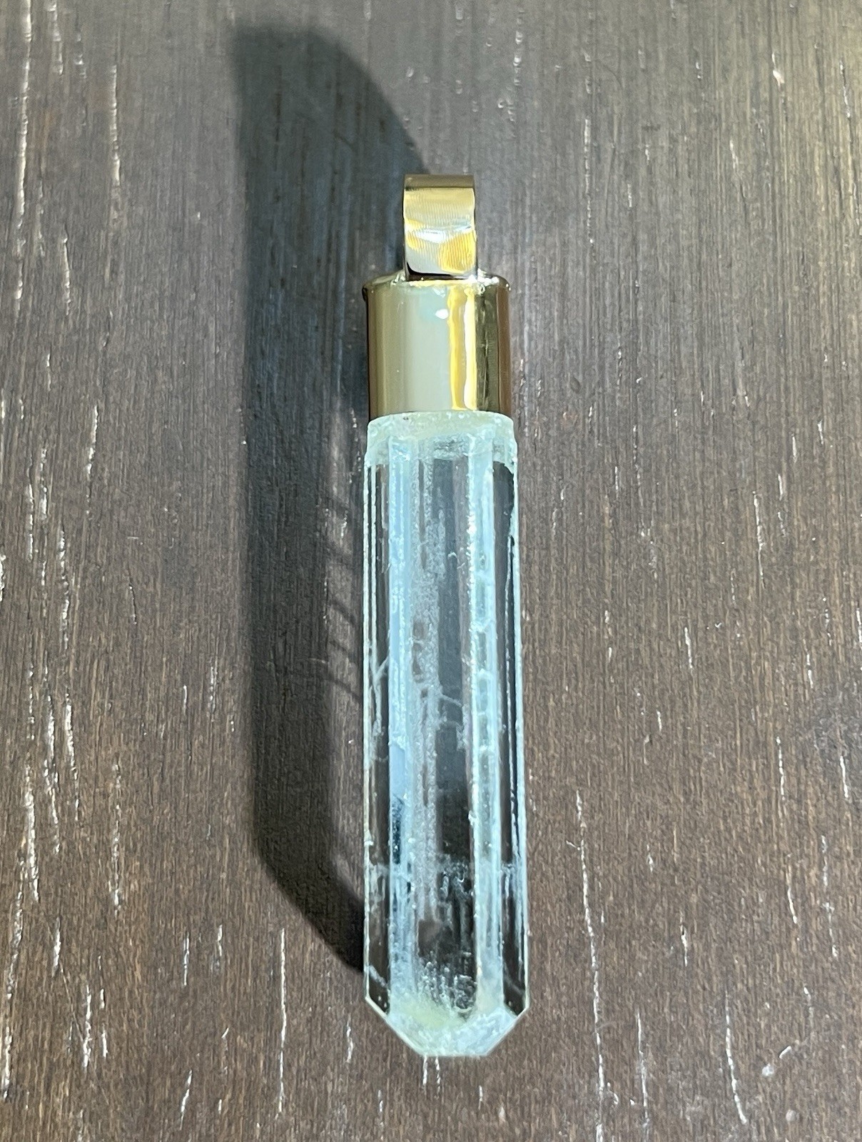 14K Solid Gold GLOWING Green- Blue Natural Aquamarine Gemstone Crystal Amulet!