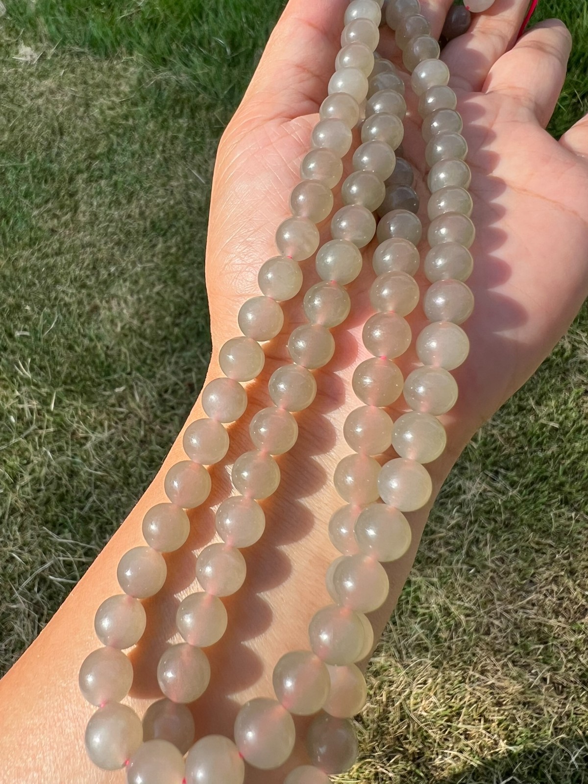 Transparent Gray Nephrite Jade Long 34″ 8mm Bead Necklace H409 n
