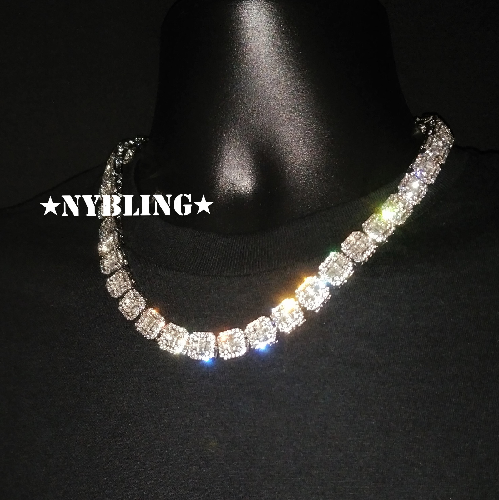 Solid 10K Gold Baguette Moissanite Tennis Choker 18/20In Hip Hop Necklace