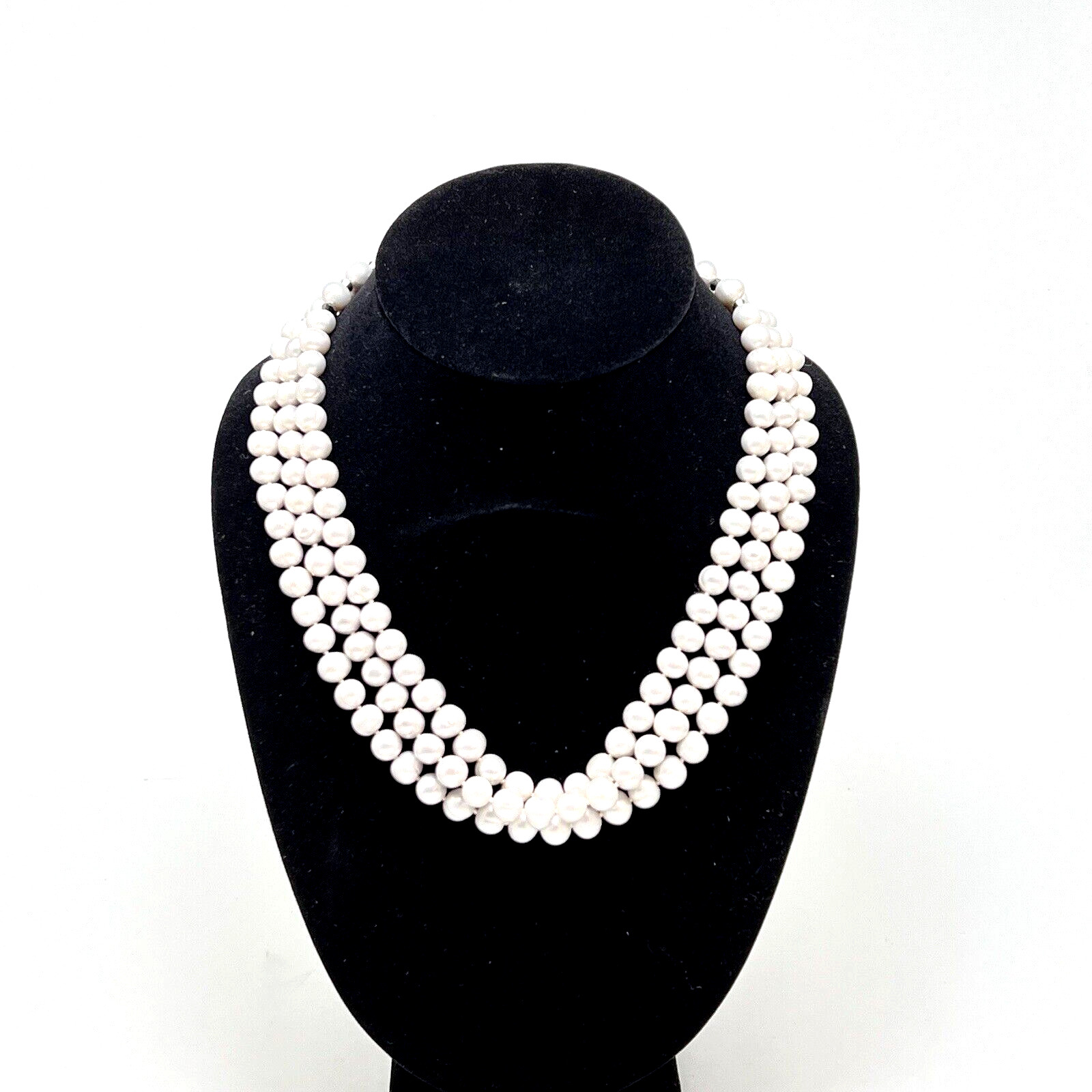 Womens Gray Pearl Necklace 7-9mm 154 Ps Cultured 3 Beaded Strands Sterling Clasp