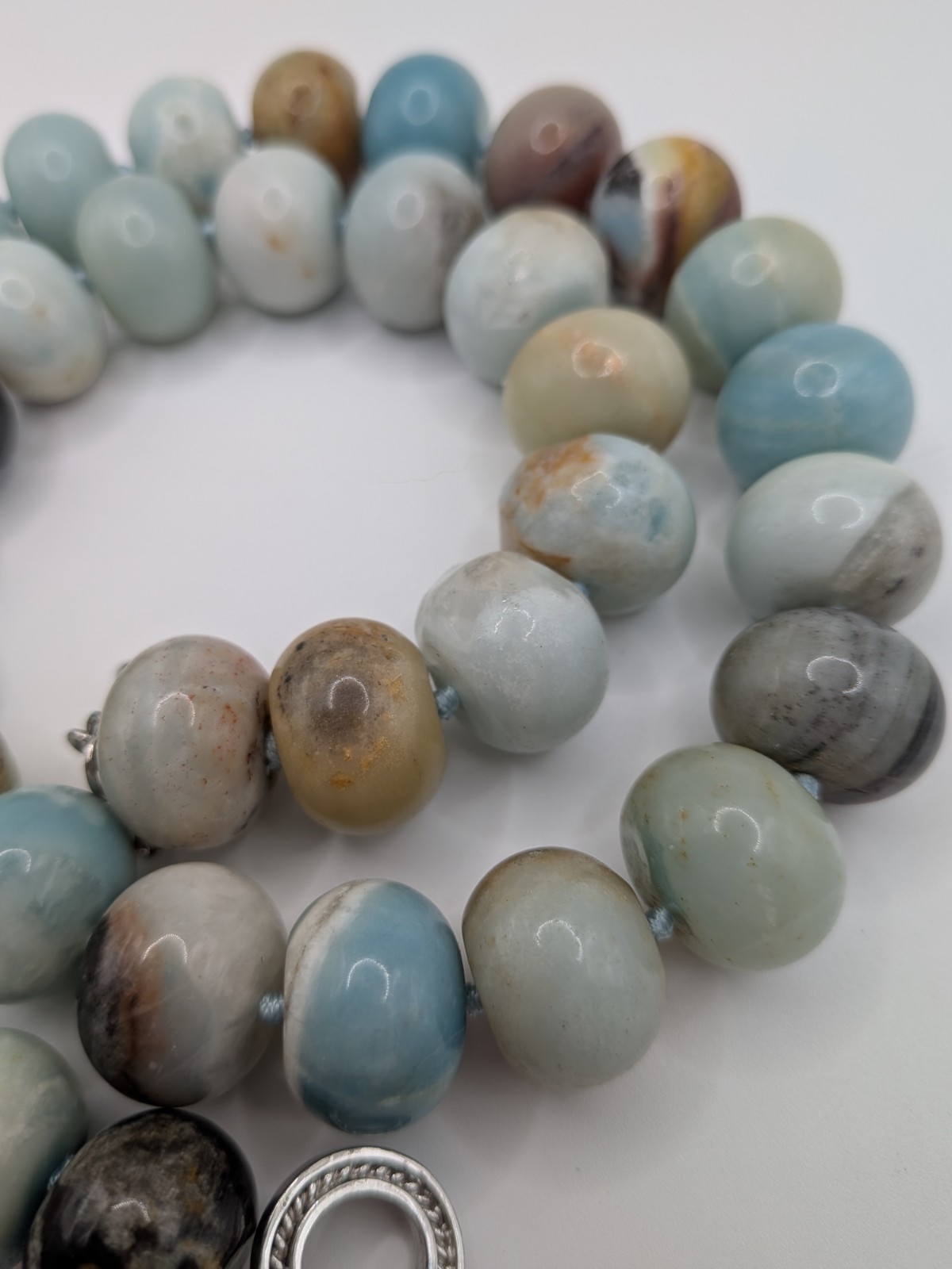 Lucas Lameth LUC Amazonite Beaded Necklace 925 Sterling Silver Clasp Statement
