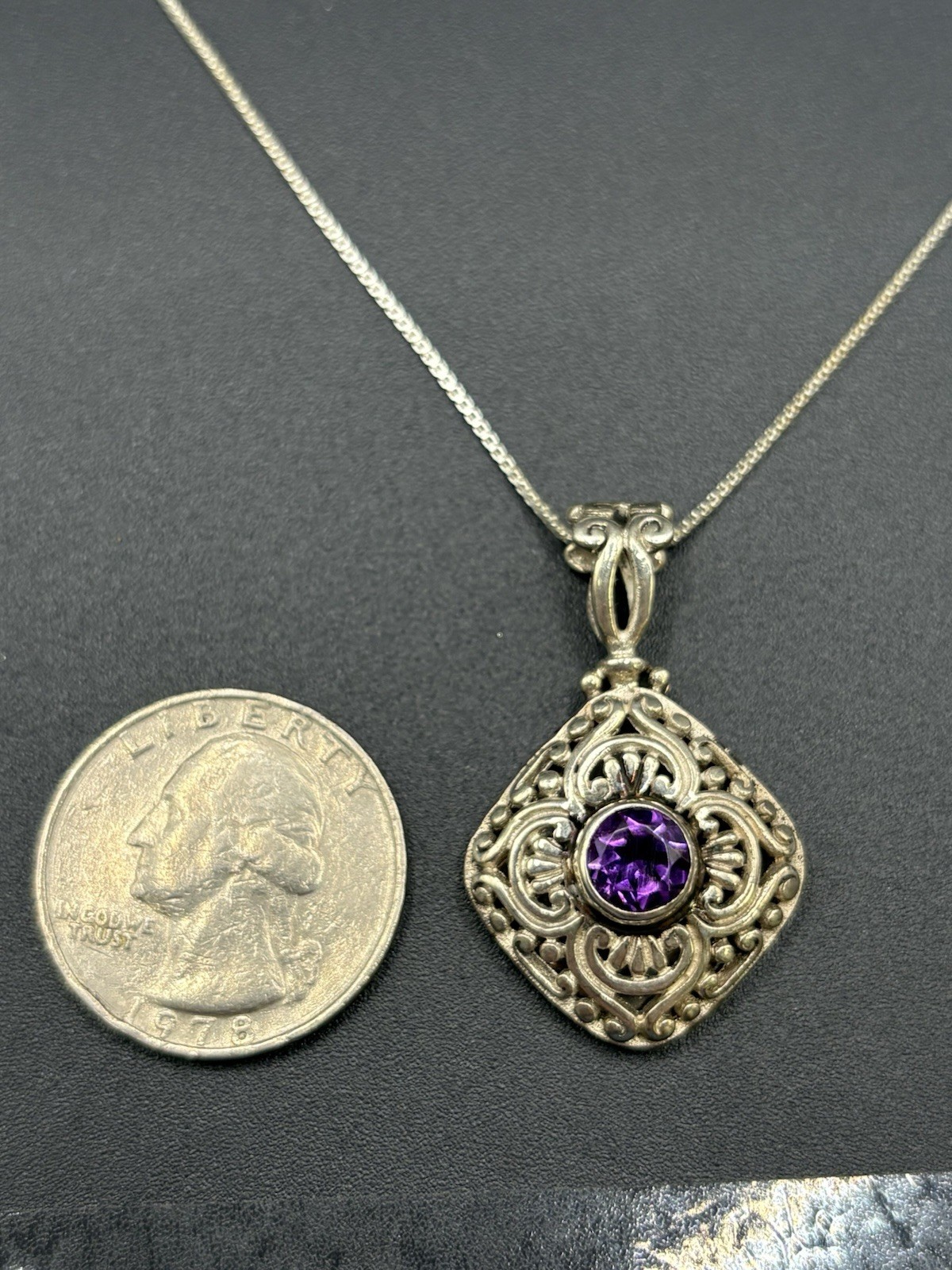 24″ Sterling Silver Amethyst Pendant 9 Grams 925 D7