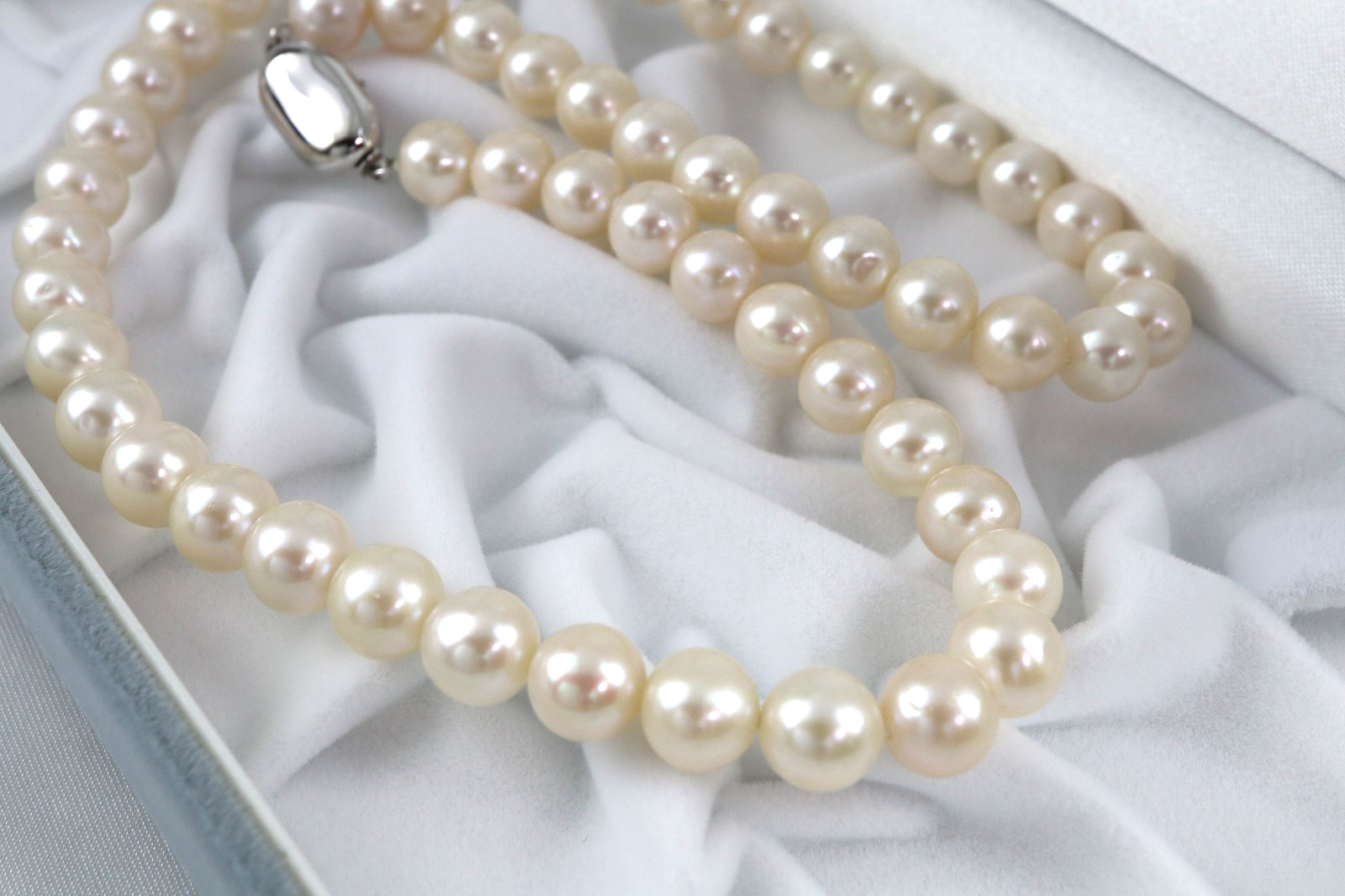 Jewelry Maki Japan Akoya Pearl Strand Necklace 7.9-8.4mm 18″ w/Silver 925 Clasp