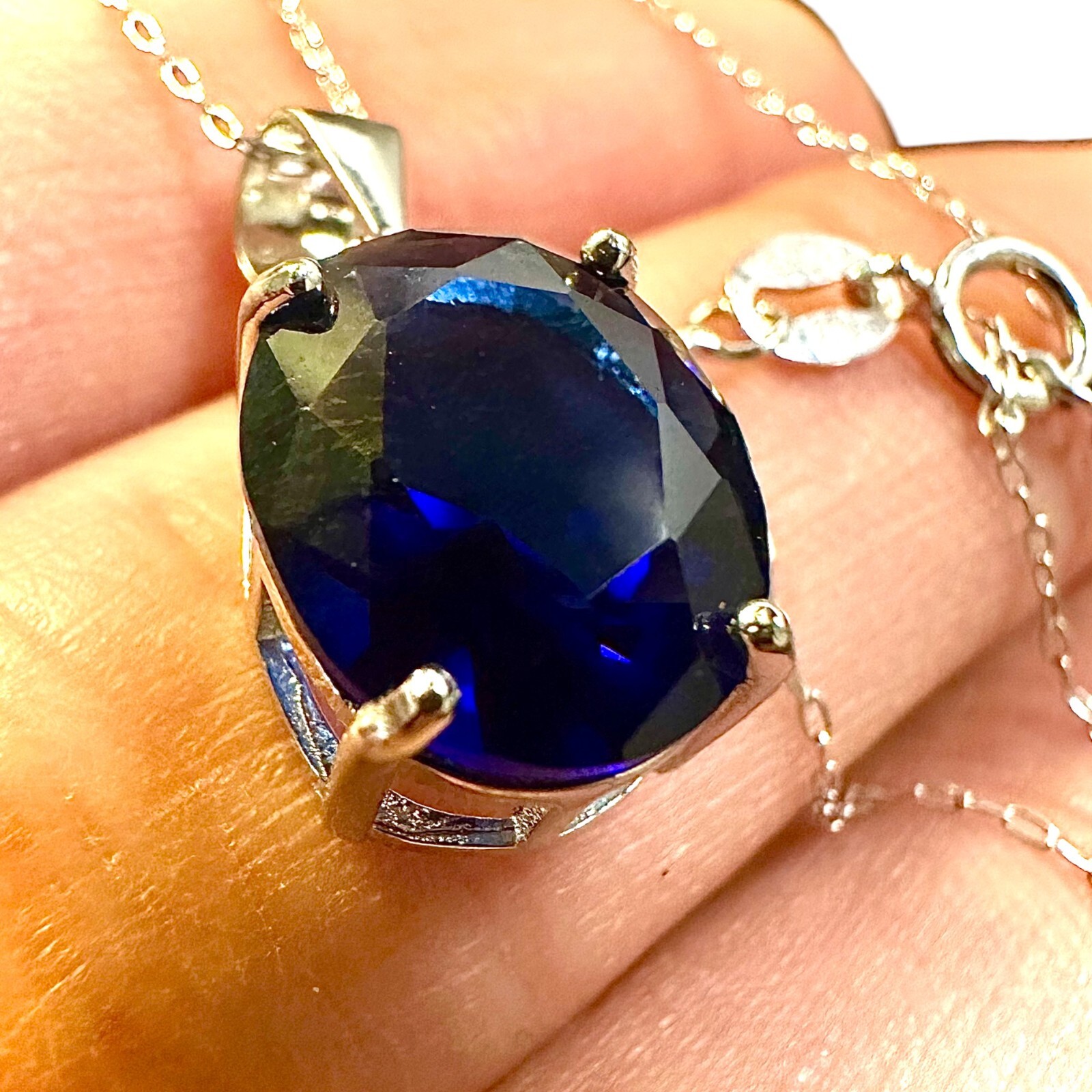 Blue Sapphire Necklace 925 Sterling Silver Italy Pendant for Women lab-created