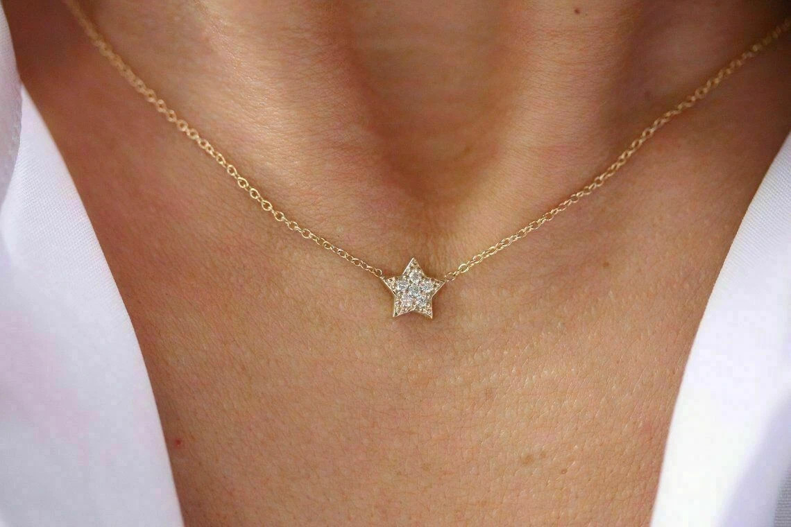 0.18 Ct Round Lab Created Diamond Star Women’s Pendant 14k Yellow Gold Plated