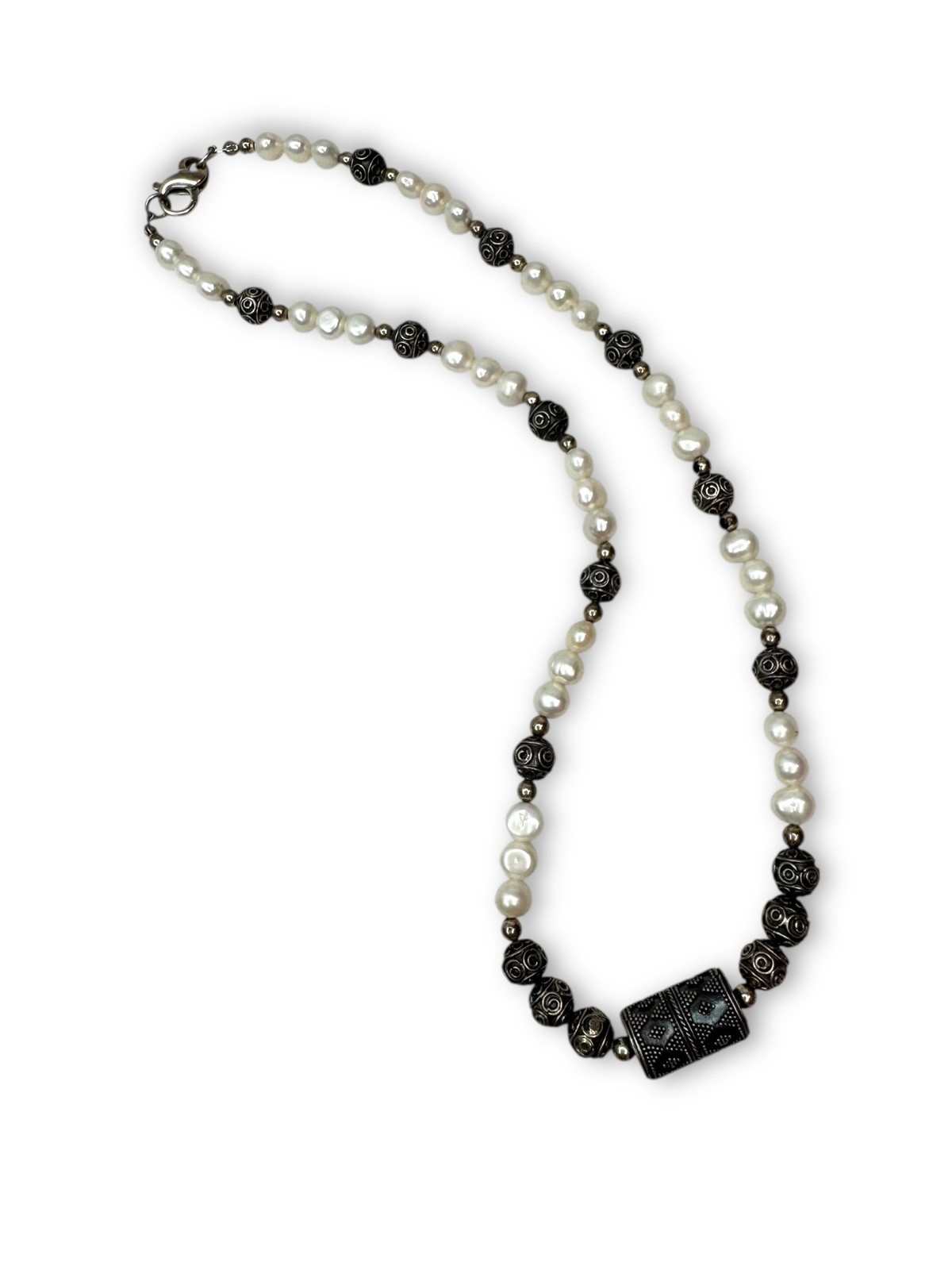 Baroque Pearl Sterling Silver Necklace Infinity Lobster Claw Clasp 18″