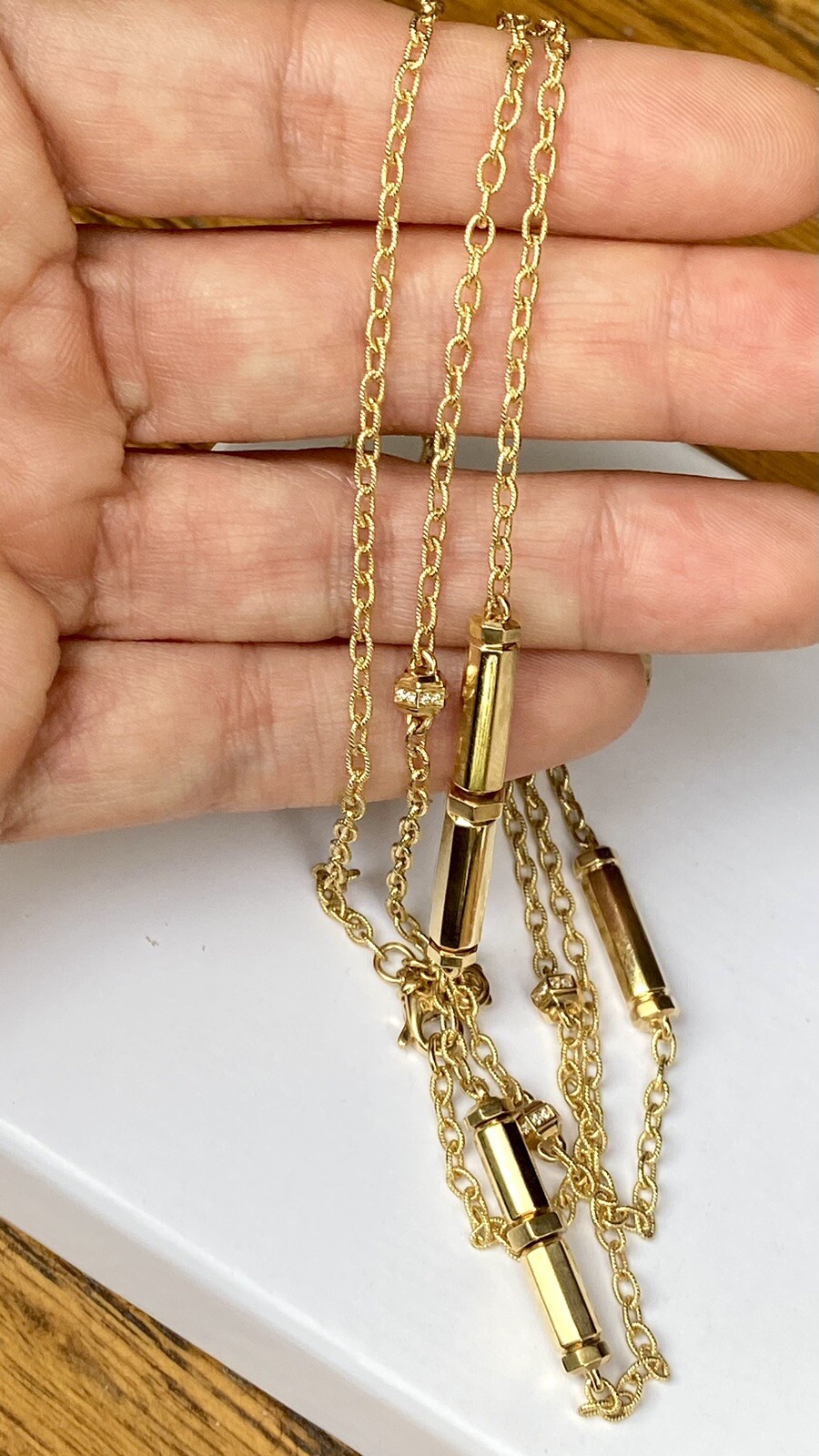David Yurman 18k Gold Diamond Barrels Lexington Necklace 36” 31g Brand New NWT