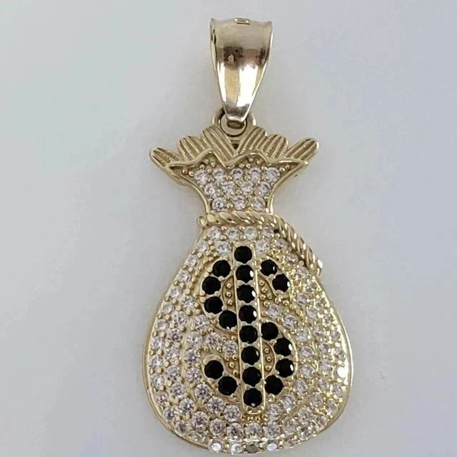 2.40Ct Round Cut Real Moissanite Dollar Money Bag Pendant 14K Yellow Gold Plated