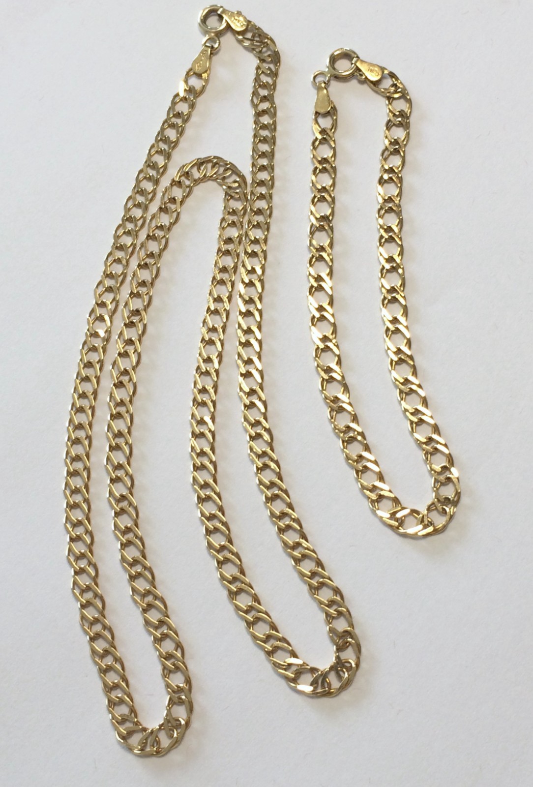 9ct Solid Gold Double Curb Chain 20″ & 7″ Bracelet. Italy. Width 5mm/Wgt 10.17gm