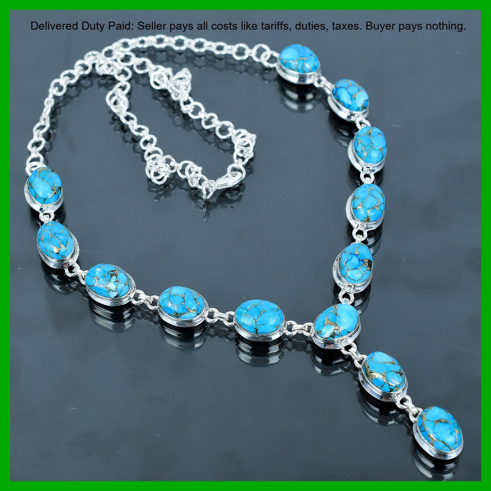 Sterling Silver Copper Blue Turquoise Gemstone Wedding Chain December Necklace