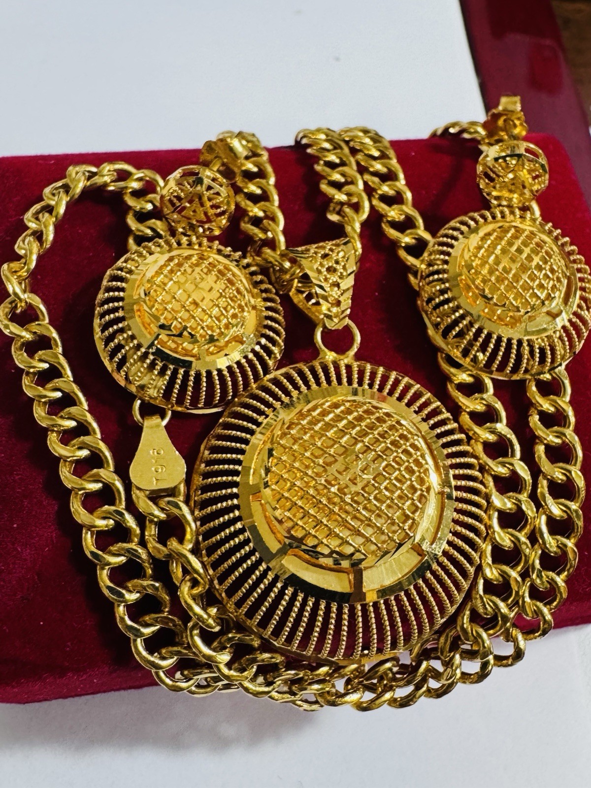 Saudi 22K 916 Real Fine Gold Round Earring Necklace 18”/18.5” Long 21.24g 6mm