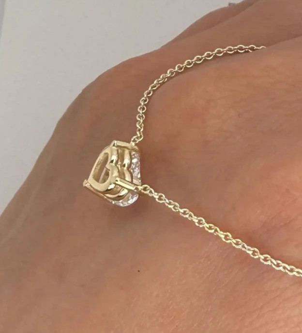 2Ct Heart-Cut EF/VS1 Lab Grown Diamond Prong Necklace& Pendant 14k Yellow Gold