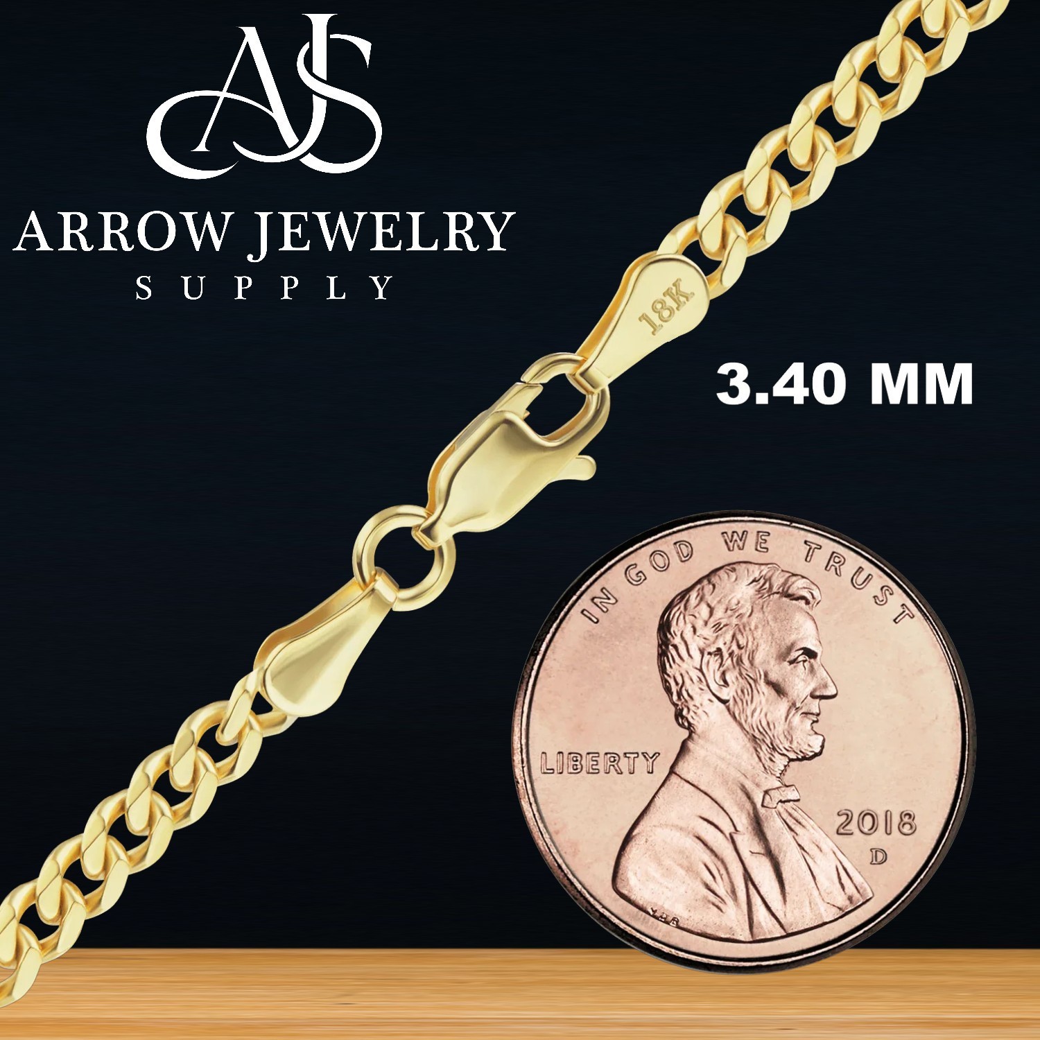 18K Yellow Gold Solid Classic Curb Cuban Link Necklace Chain