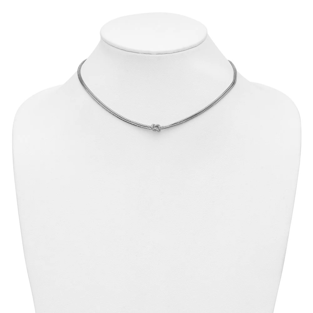 Sterling Silver RH-Plat Pol. 2-Strand Knot With 2in Ext. Necklace