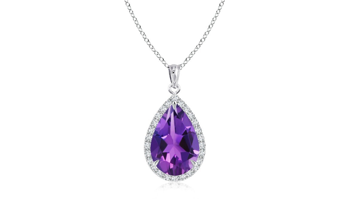 Women’s 925 Sterling Silver 4.00 CTTW Amethyst Pear Cut Pendant Necklace 18″