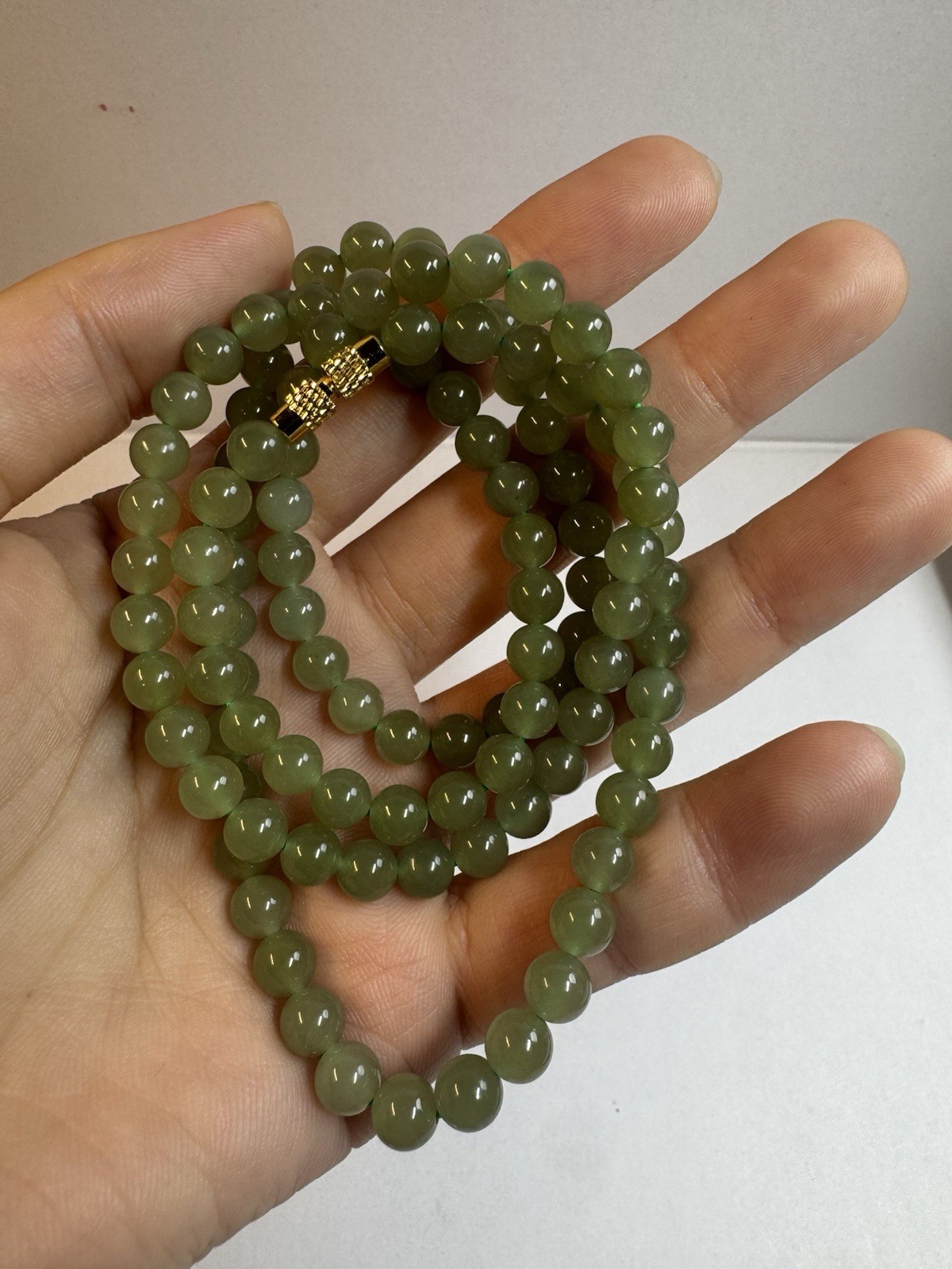 certified 6mm Hetian ice light green Jade Round beaded necklace new free ship