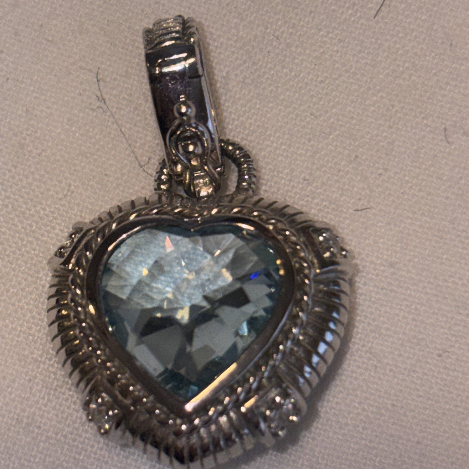 Judith Ripka Sterling Gemstone Heart Enhancer. Blue Topaz Very Good