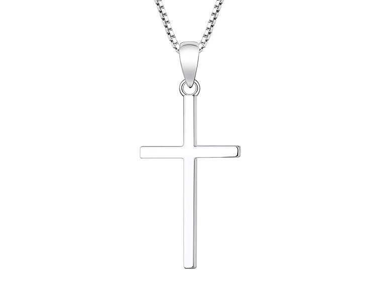 925 Sterling Silver Cross Pendant Necklace Box Chain Necklace 16″-30″ Italy