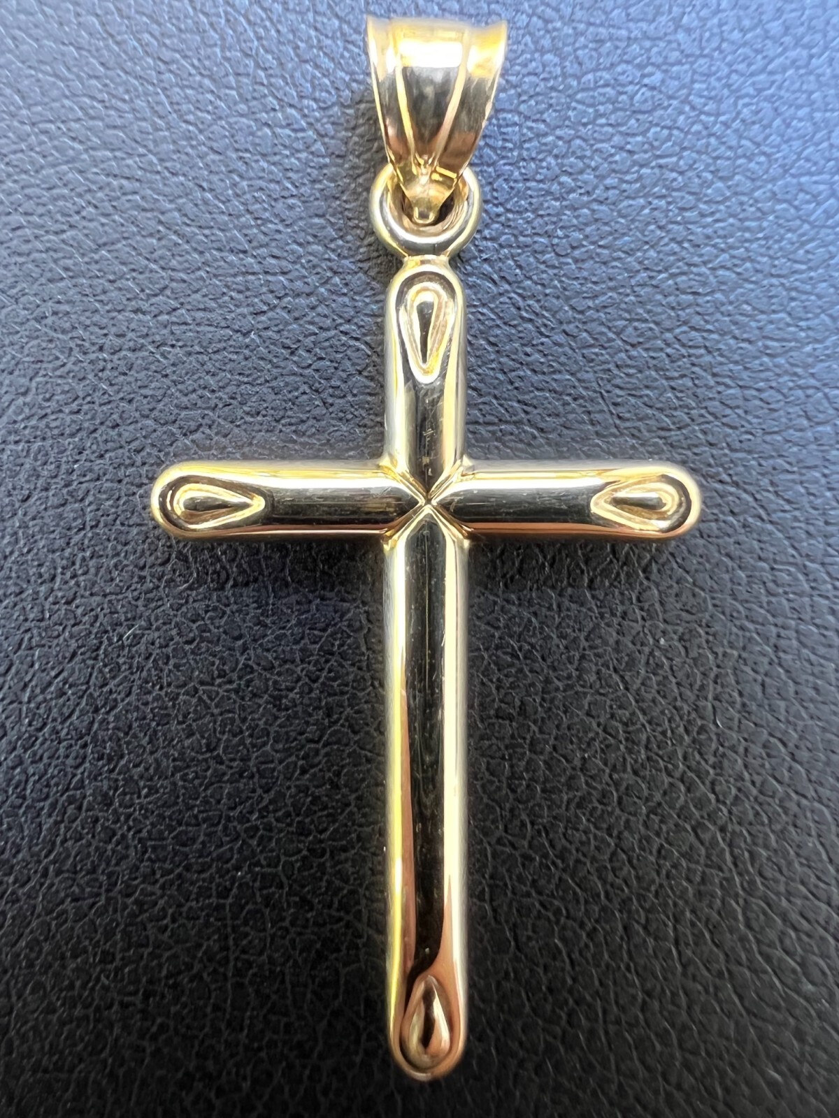 Real 14k Yellow Gold Plain Cross Crucifix Pendant Necklace Mens Ladies 1″ Medium