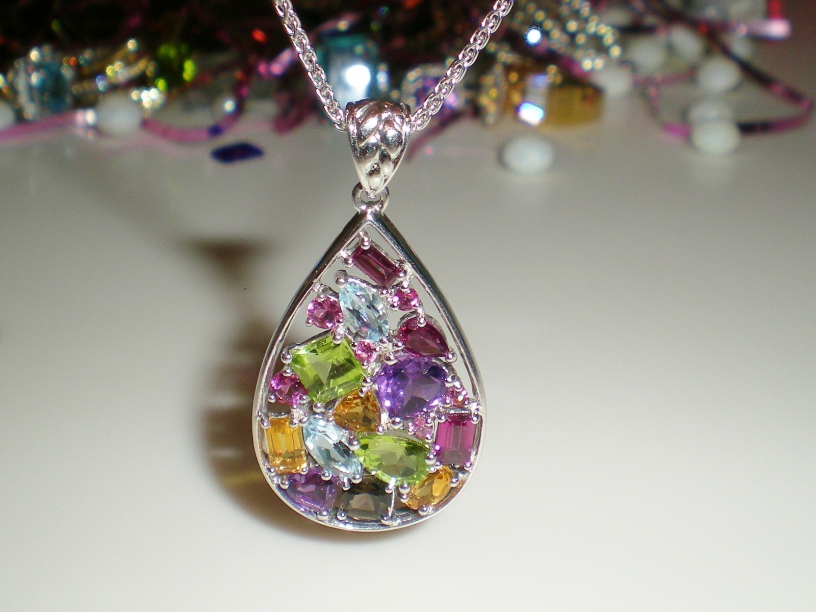 KAY Jeweler Sterling Silver Multi-Shape Natural Gemstone Teardrop Necklace 💎