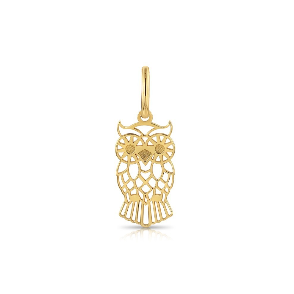 14K Real Solid Yellow Gold Owl Openwork Pendant Charm Necklace 18 in