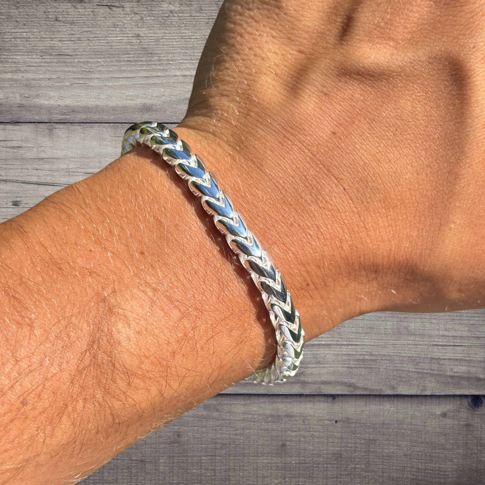 6mm Rounded Franco Link Bracelet – Real Solid 925 Sterling Silver MADE IN ITALY