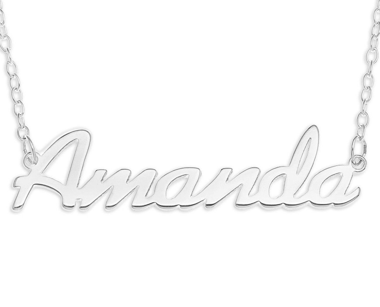 Amanda Name Plate Necklace Pendent Sterling Silver female Personalized Custom