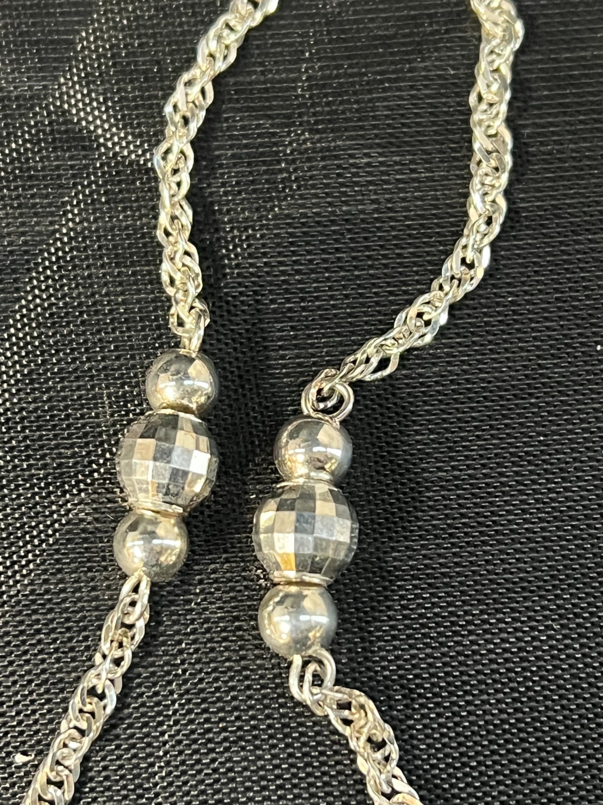 Milor Sterling Silver 925 Lariat Beaded Rolo Chain Drop Necklace 18″ Length