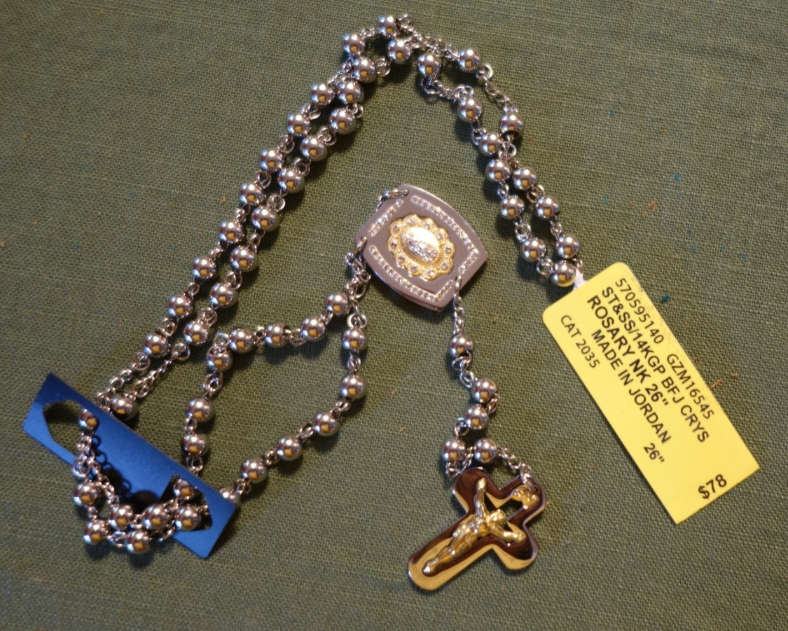 14K Gold Plated Sterling Silver Stainless Rosary Female Necklace 26″ – Jordan